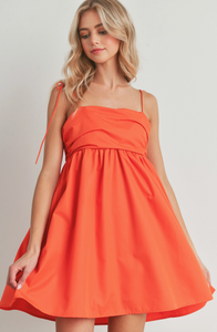 Poplin Shirring Bust Detail Self-Strap Dress - Orange