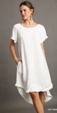 Linen Blend Round Pocket Dress - Off White