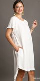 Linen Blend Round Pocket Dress - Off White