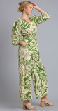 Two Tone Print Balloon Sleeve Jumpsuit - Green