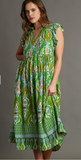 Antique Aztec Border Print A-Line V-Neck Maxi Dress - Green