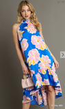 Floral Print Sleeveless Halter Neck Midi Dress - Royal Mix