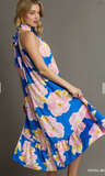 Floral Print Sleeveless Halter Neck Midi Dress - Royal Mix