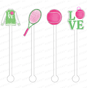 Love Tennis Green & Pink Acrylic Stir Sticks Combo