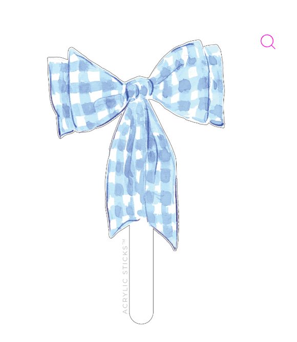 Blue Gingham Bow Acrylic Cake Topper