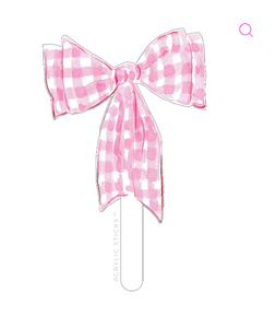 Pink Gingham Bow Acrylic Cake Topper