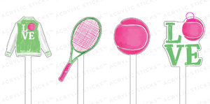 Love Tennis Pink & Green Acrylic Party Pick Sticks Combo