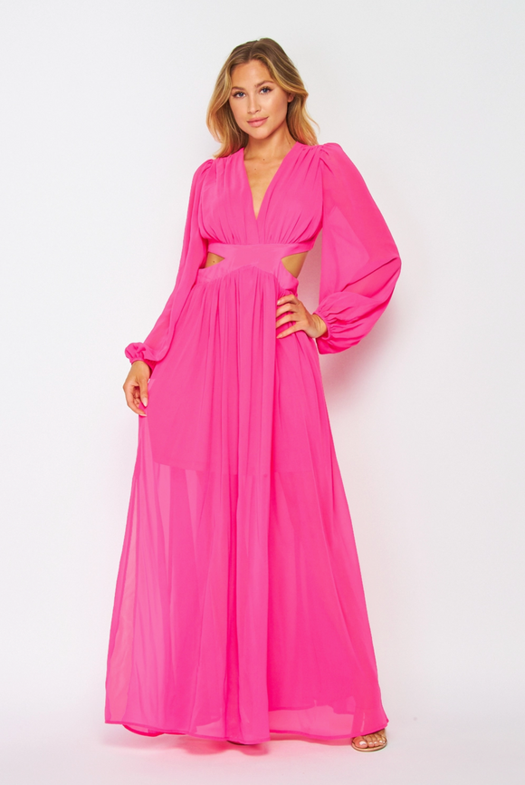 Hot Pink V-Neck Maxi Dress