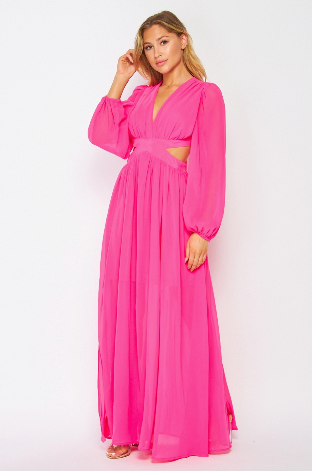 Hot Pink V-Neck Maxi Dress