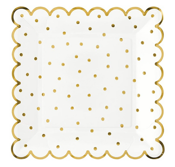 Gold Polka Dot Scalloped Dinner Plates