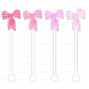 Pink Gingham Bows Acrylic Stir Sticks Ccombo