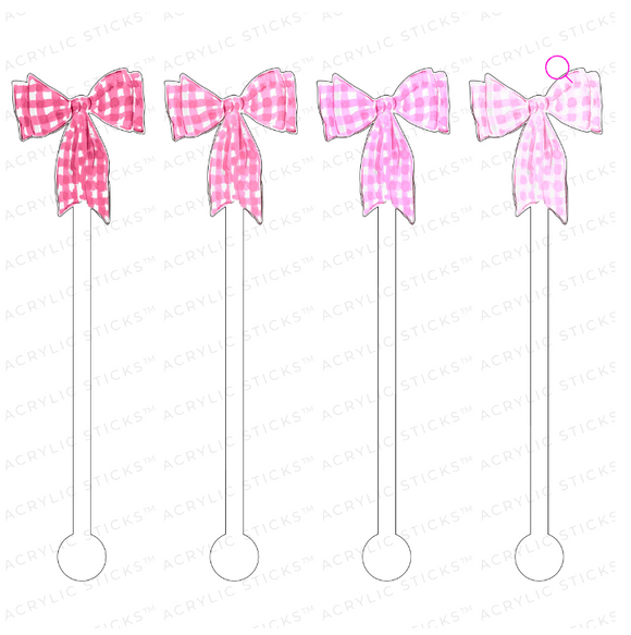 Pink Gingham Bows Acrylic Stir Sticks Ccombo