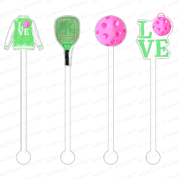 Pickleball Hot Pink & Lime Acrylic Stir Sticks Combo