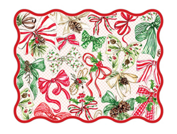 Red & Green Christmas Bows Scalloped Placemats