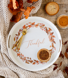 Thankful Wreath Reusable Bamboo Round Serving Tray