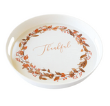 Thankful Wreath Reusable Bamboo Round Serving Tray