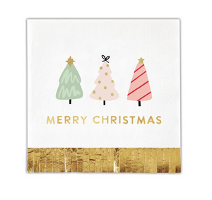 Merry Christmas Trees Foil Fringe Napkins