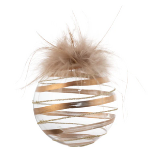 Feather top Striped Glass Ball Ornament