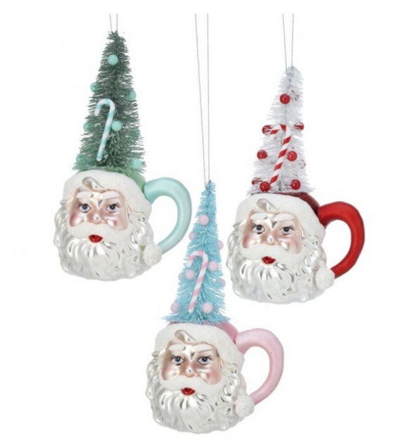 Glass Santa Cup w/ Tree Ornament