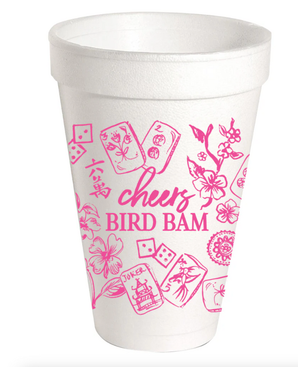 Pink Mahjong Toile Cheers Bird Bam Styrofoam Cups