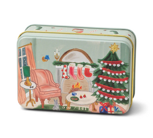 Christmas Printed Tin w/ Living Room Scene - Persimmon Chestnut