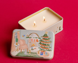 Christmas Printed Tin w/ Living Room Scene - Persimmon Chestnut