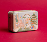 Christmas Printed Tin w/ Living Room Scene - Persimmon Chestnut