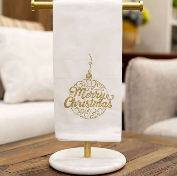 Merry Ornament Script Tea Towel