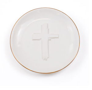 Cross Embossed Trinket Dish - White