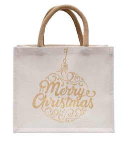 Merry Ornament Script Gift Tote - White/Gold