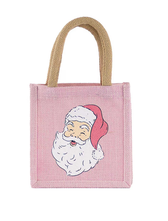 HoHoHo Santa Petite Gift Tote - Light Pink/White