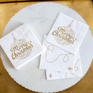 Merry Christmas Ornament Script Beverage Napkins