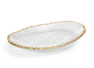 Textured Bowl with Jagged Gold Rim - Large