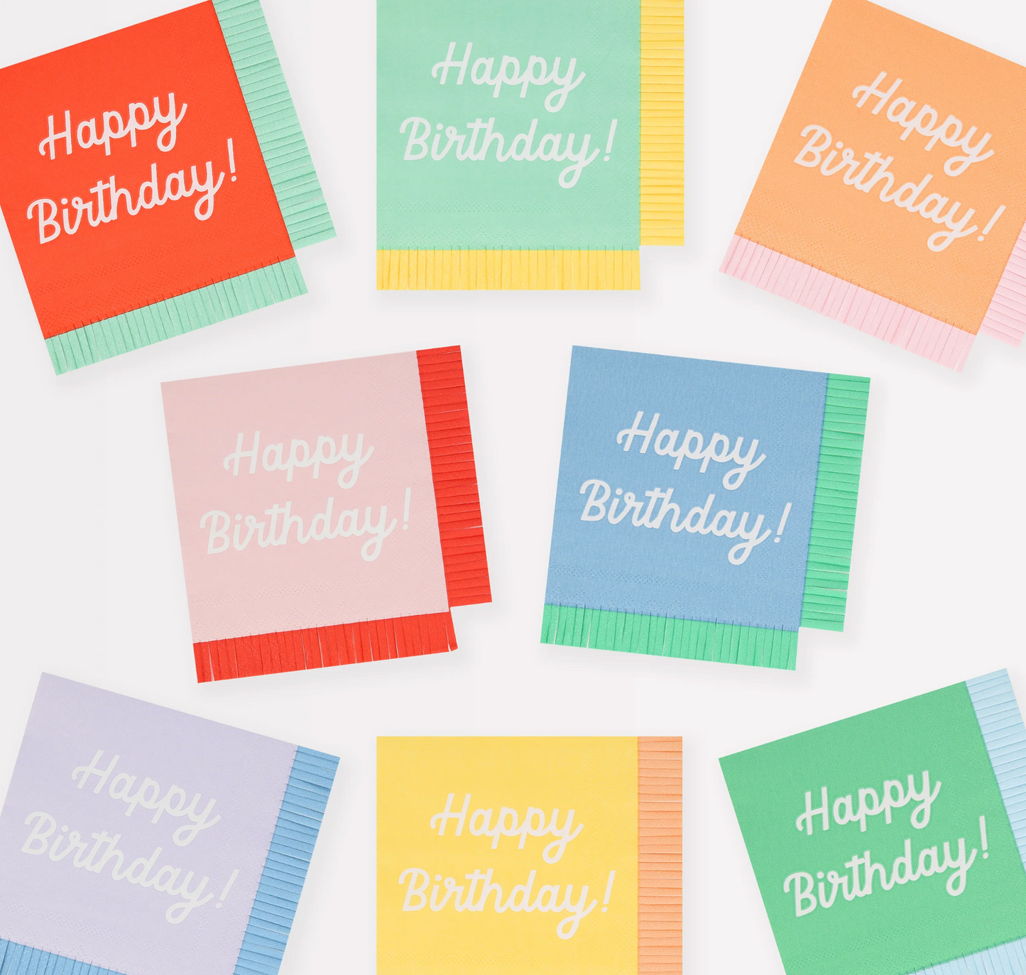 Mixed Happy Birthday Fringe Beverage Napkins