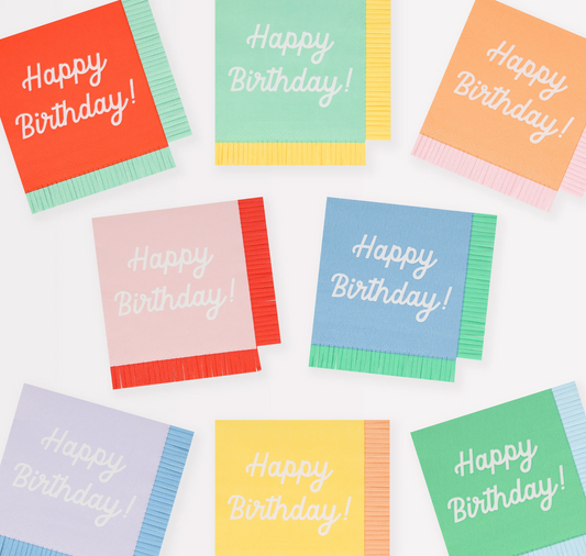 Mixed Happy Birthday Fringe Beverage Napkins