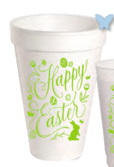 Green Happy Easter Bunny & Eggs Styrofoam Cups