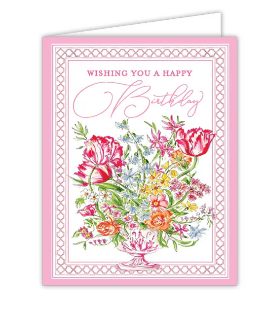 Wishing You a Happy Birthday Pink Floral Arrangement Card