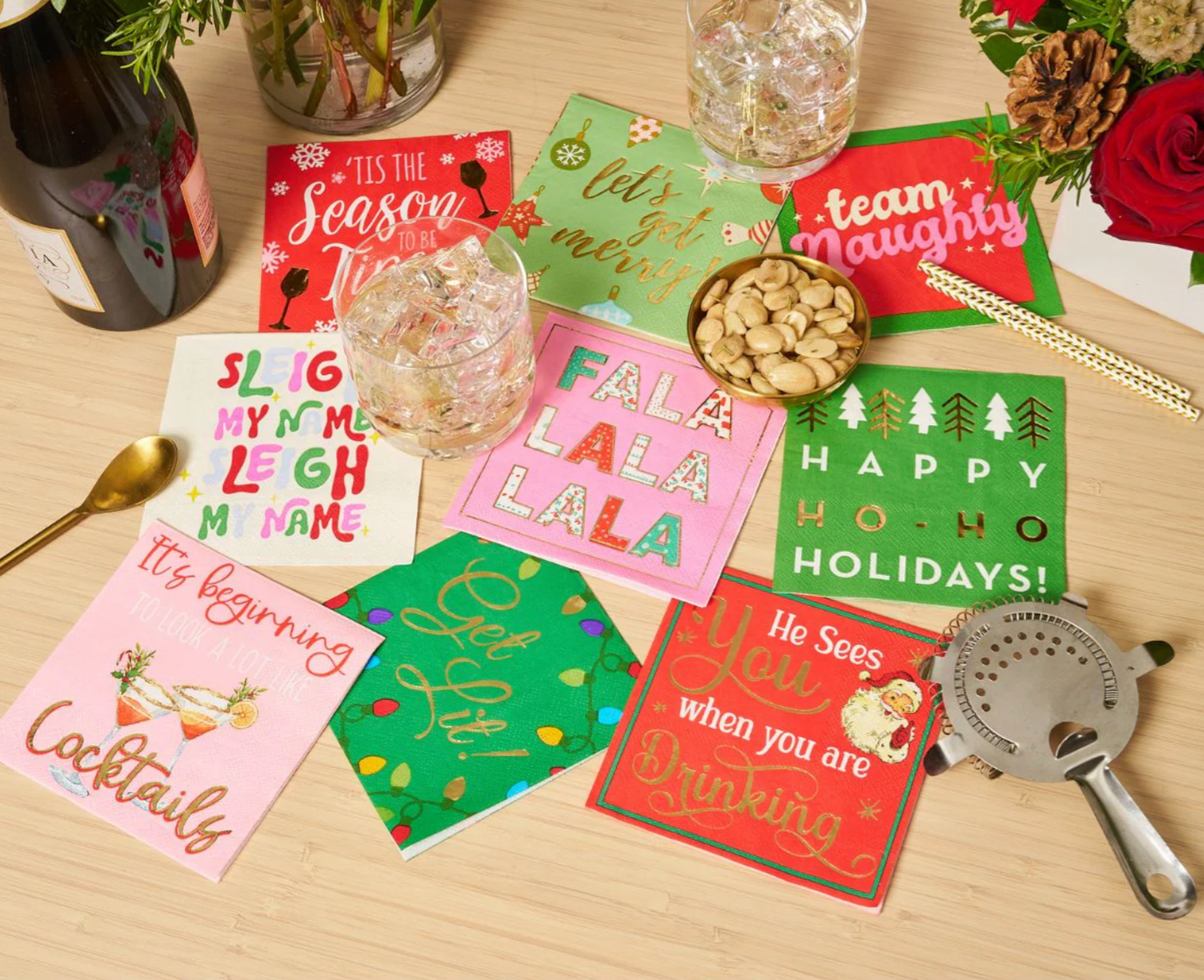 Pink Falalalala Beverage Napkins