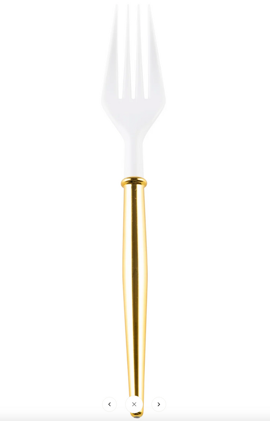 White Cocktail Forks w/ Gold Handle