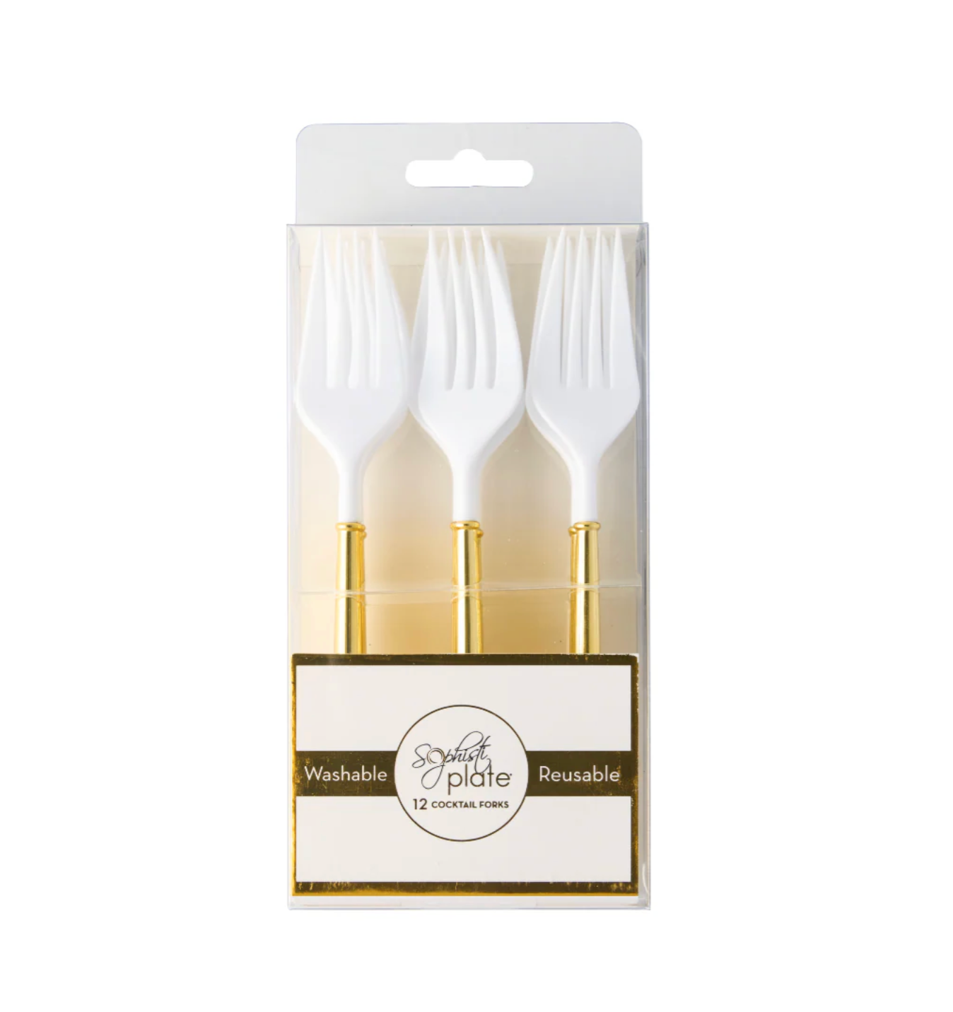 White Cocktail Forks w/ Gold Handle