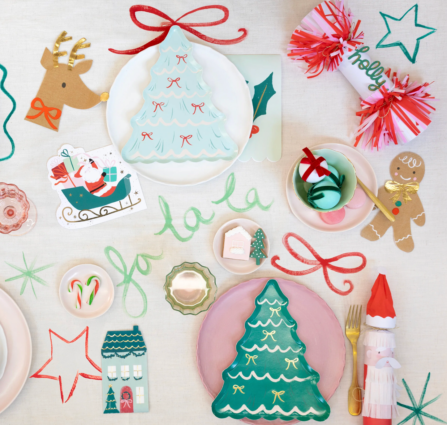 Christmas Tree w/ Bows Diecut Plates