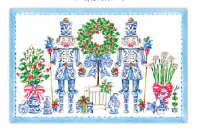 Blue Chinoiserie Nutcrackers with Ornaments and Topiaries Placemats