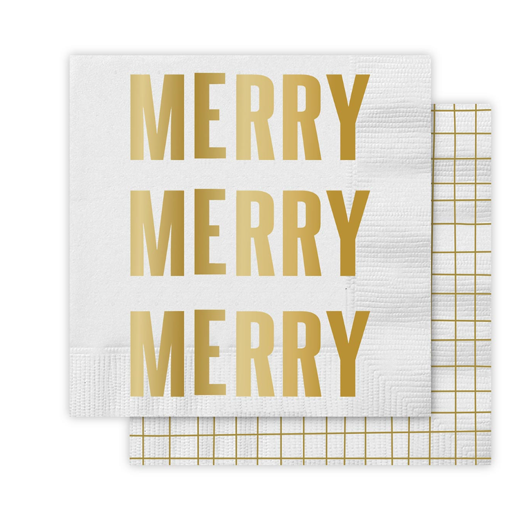 Merry Merry Merry Gold Foil Beverage Napkins