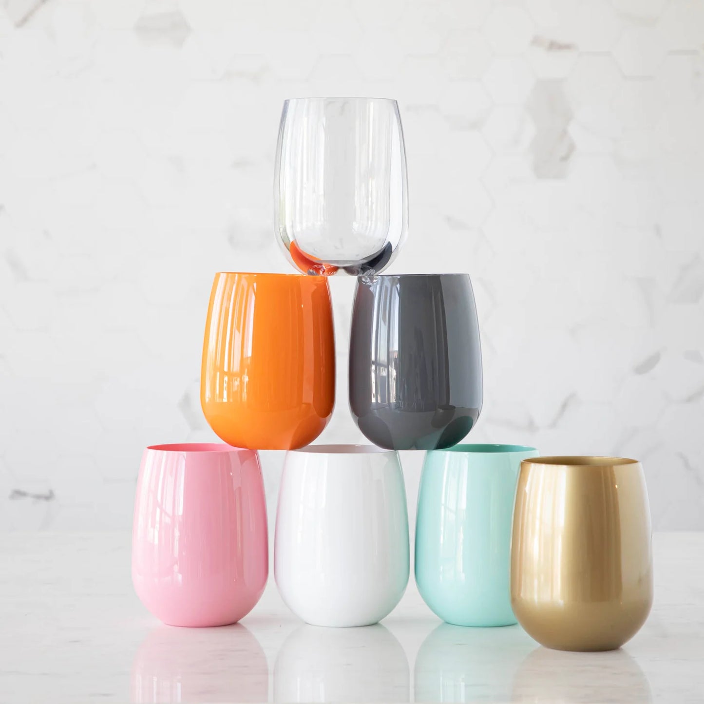 Orange Stemless Wine Glass