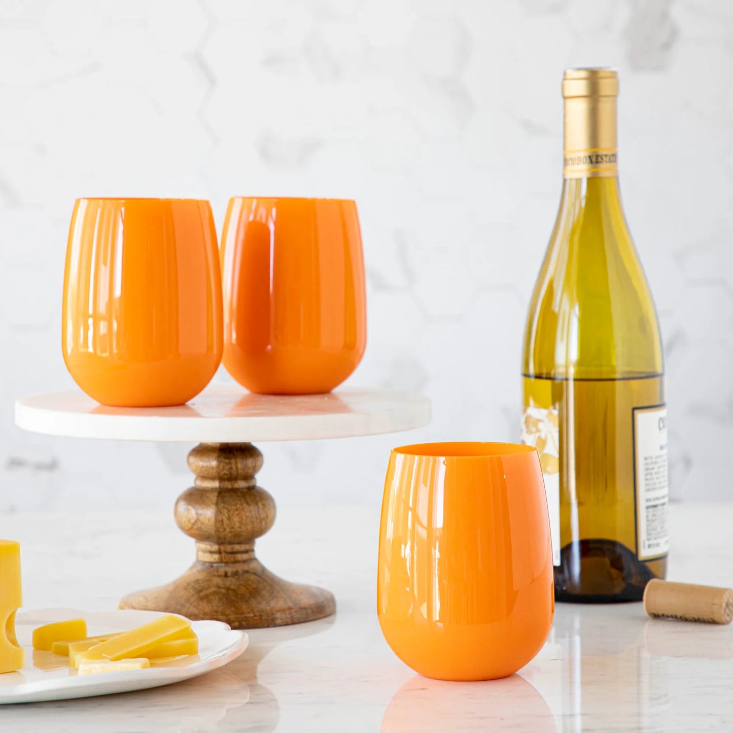 Orange Stemless Wine Glass