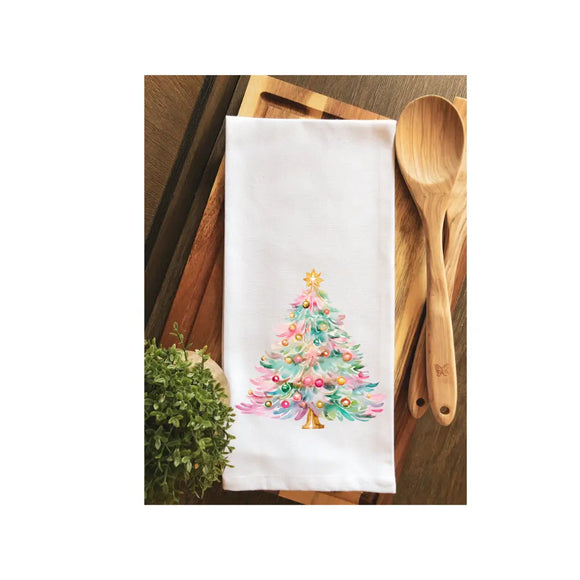 Watercolor Preppy Christmas Tree Tea Towel