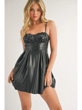 Vegan Leather Ruched Bustier Cup Flare Mini Dress