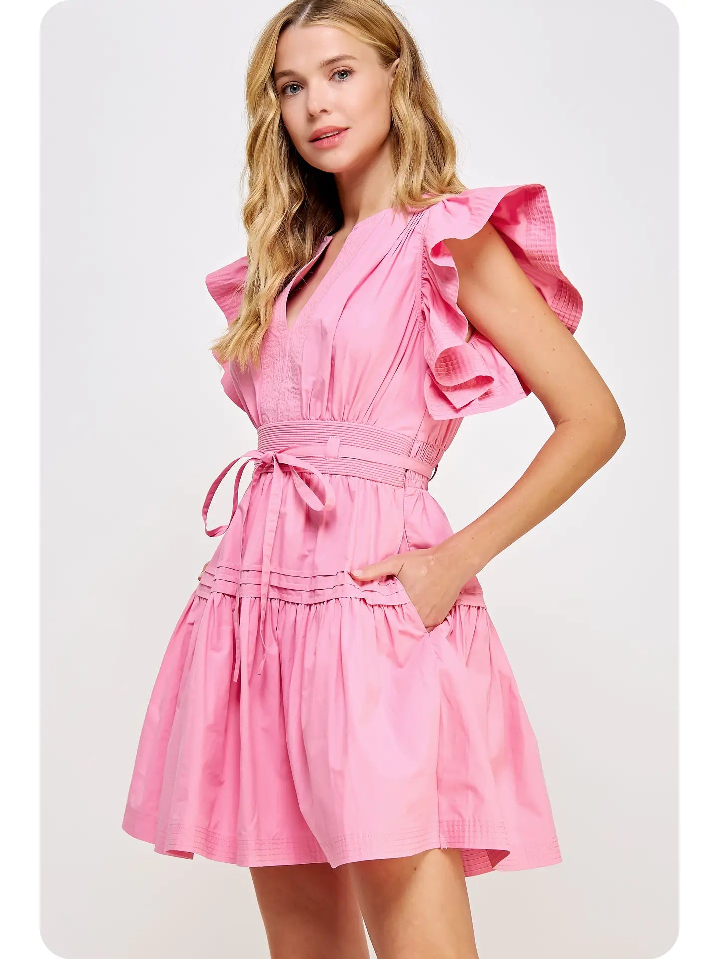 Flutter Sleeve Poplin Mini Dress