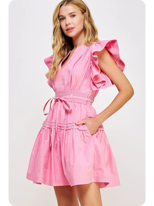 Flutter Sleeve Poplin Mini Dress