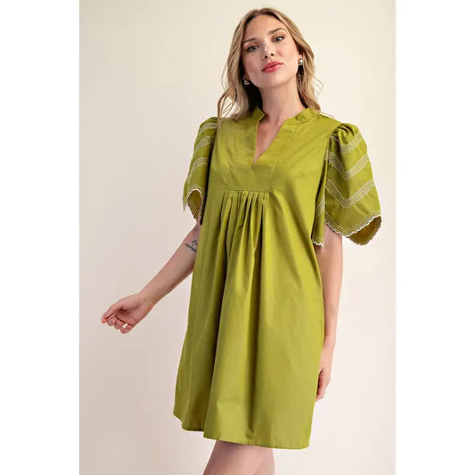 Balloon Sleeve Mini Dress - Chartreuse